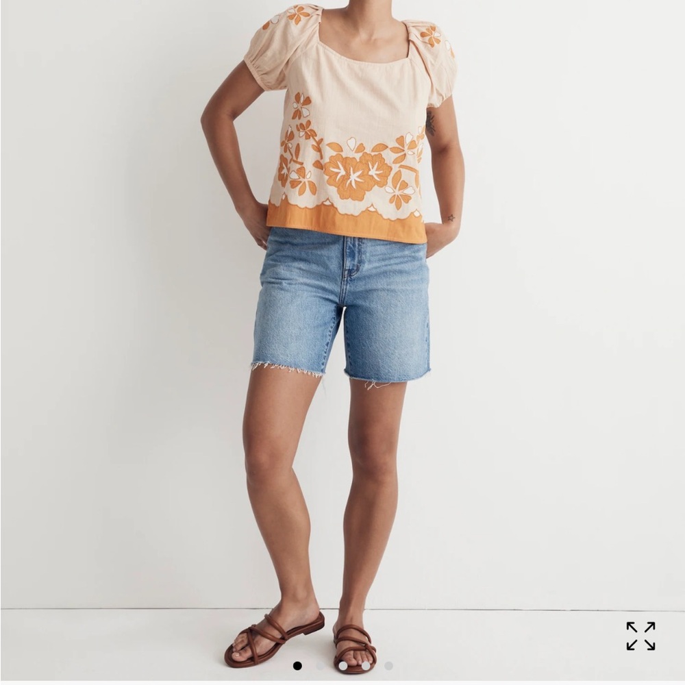 Madewell Cream and Golden Yellow Embroidered Blouse